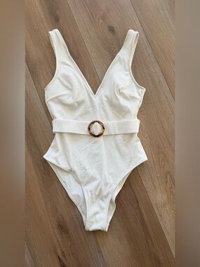 H&M white one piece swimsuit with belt